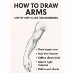 Sketch of a human arm with steps on how to draw it, for beginners