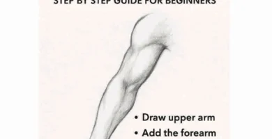 Sketch of a human arm with steps on how to draw it, for beginners