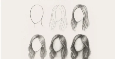 Tutorial image titled ‘How to Draw Hair Step by Step’ showing six progressive pencil sketches of female hair, from outline to detailed shading.