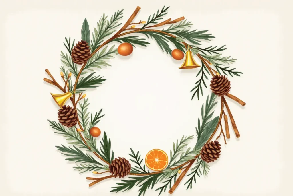 Decoración navideña natural con piñas y ramitas, estilo rústico ecológico y tonos tierra para adornar el árbol.