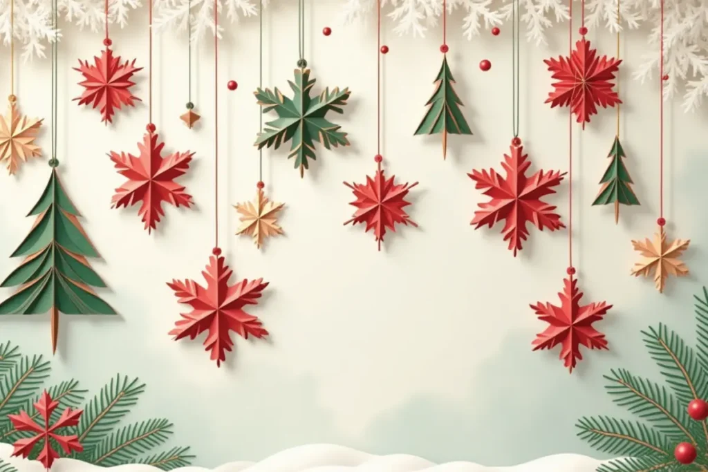 Adornos de Navidad hechos de papel doblado tipo DIY, estrellas y figuras geométricas artesanales, estilo creativo y económico