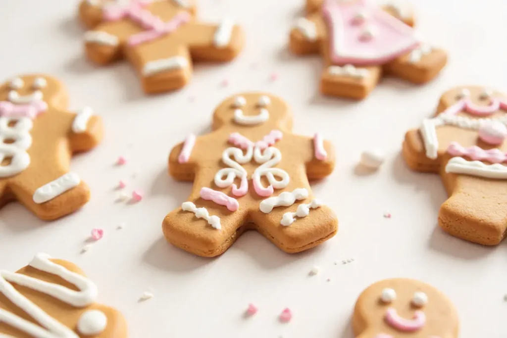 Galletas de jengibre decoradas con glaseado navideño.”