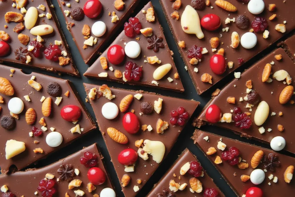 Tableta de chocolate navideña decorada con frutos secos