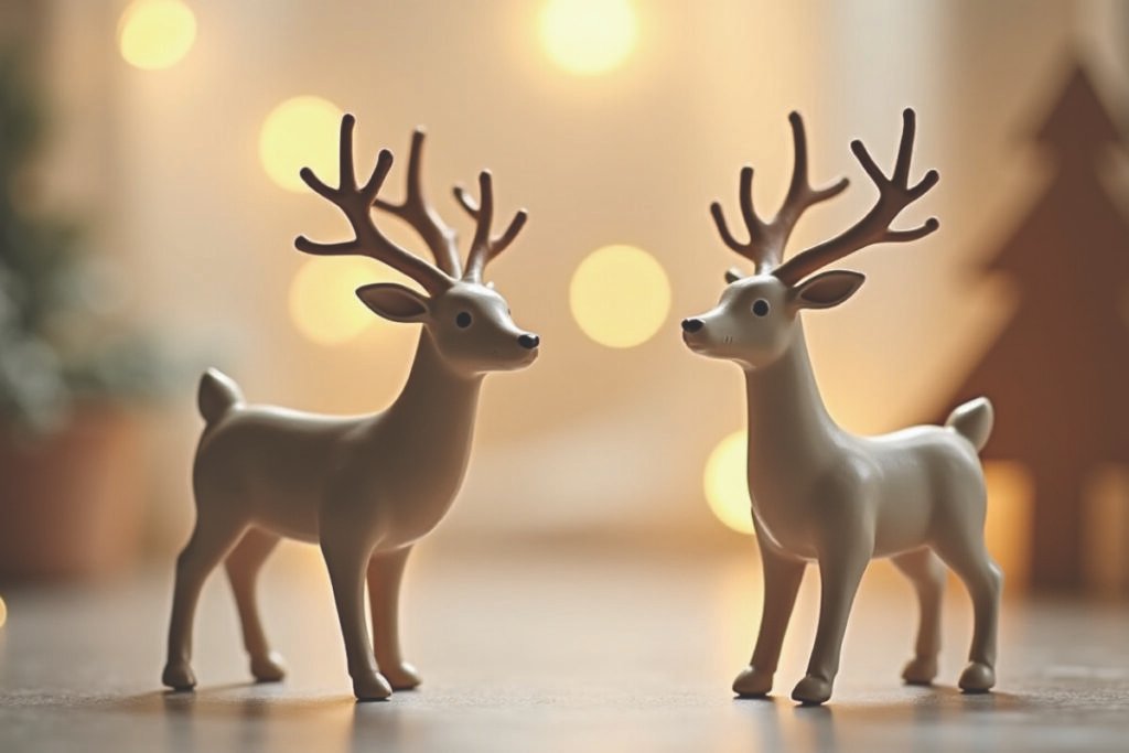Figurita navideña de reno decorativo en ambiente cálido