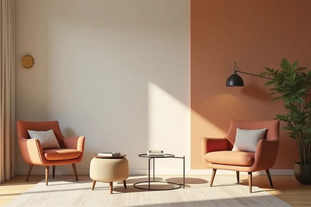Sala moderna con equilibrio entre color y luz