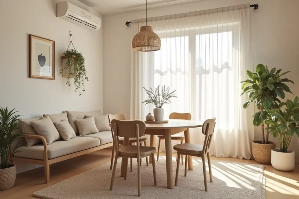 Decoración simple y ordenada en sala pequeña