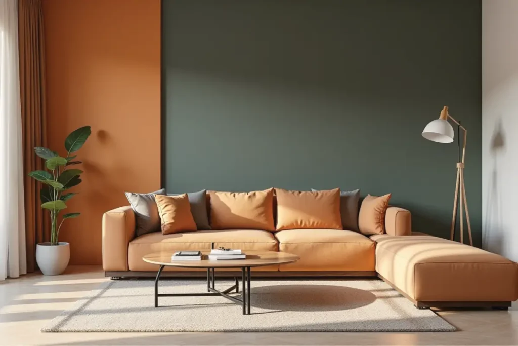 Sala moderna con contraste de color y muebles bien elegidos