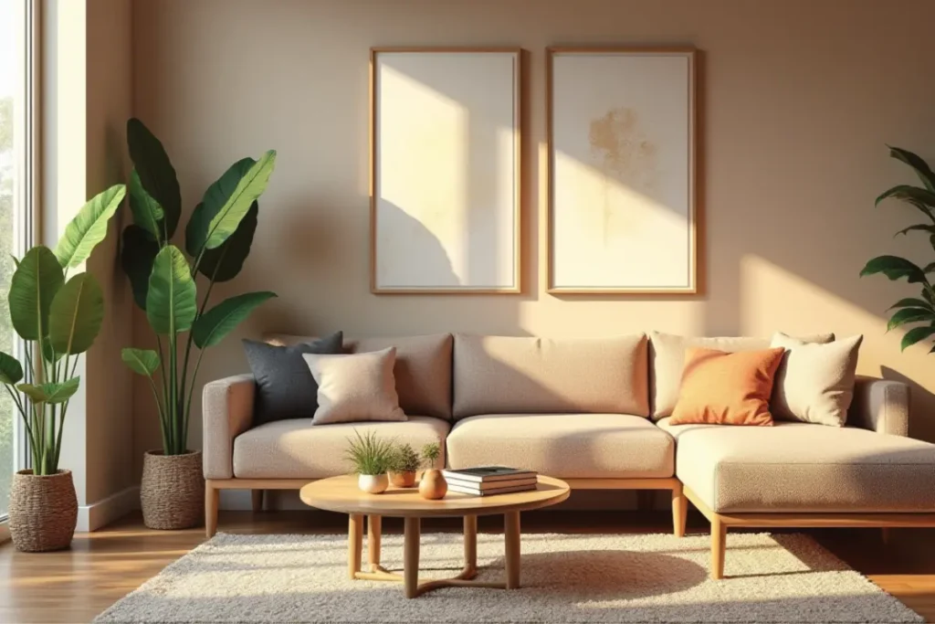 Sala bonita y acogedora con iluminación cálida y decoración suave