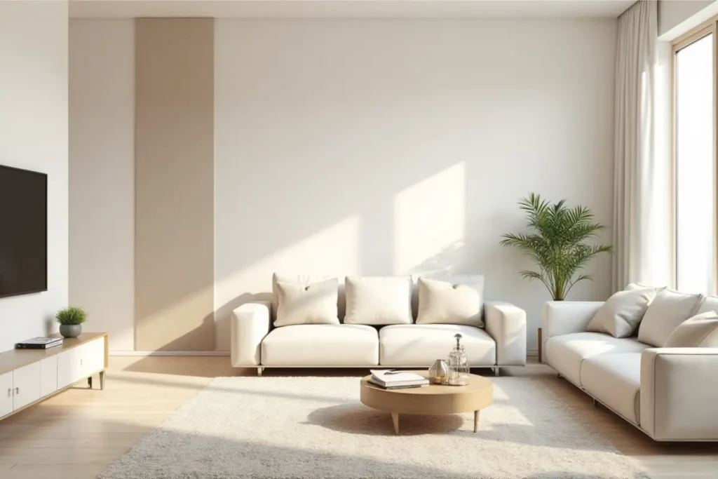 Sala bonita iluminada con luz natural y colores claros