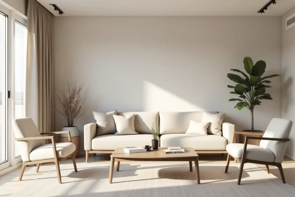 Sala bonita moderna en tonos neutros