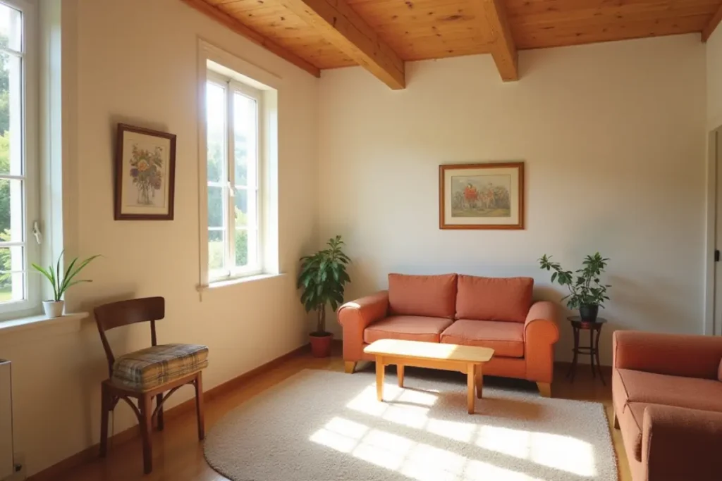 Sala pequeña despejada y bien iluminada