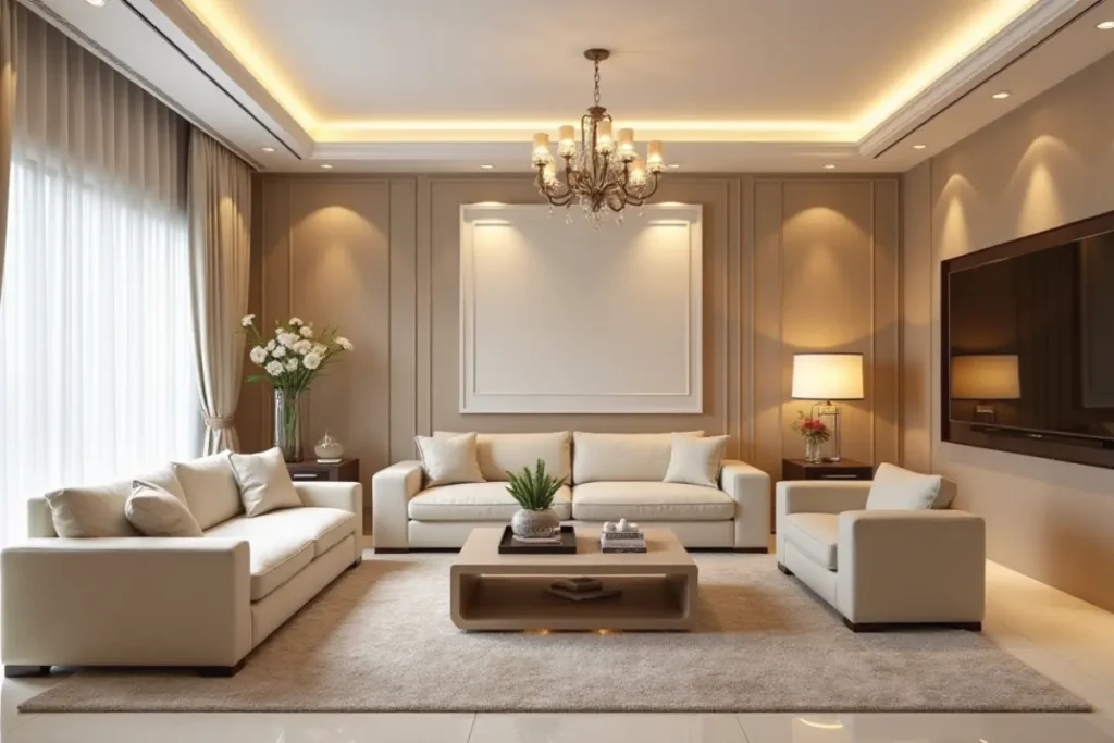 Sala de estar elegante con muebles sofisticados y decoración refinada.