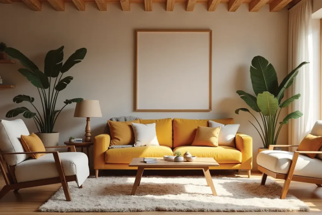 Sala de estar familiar con sofá amplio y ambiente cálido para compartir.