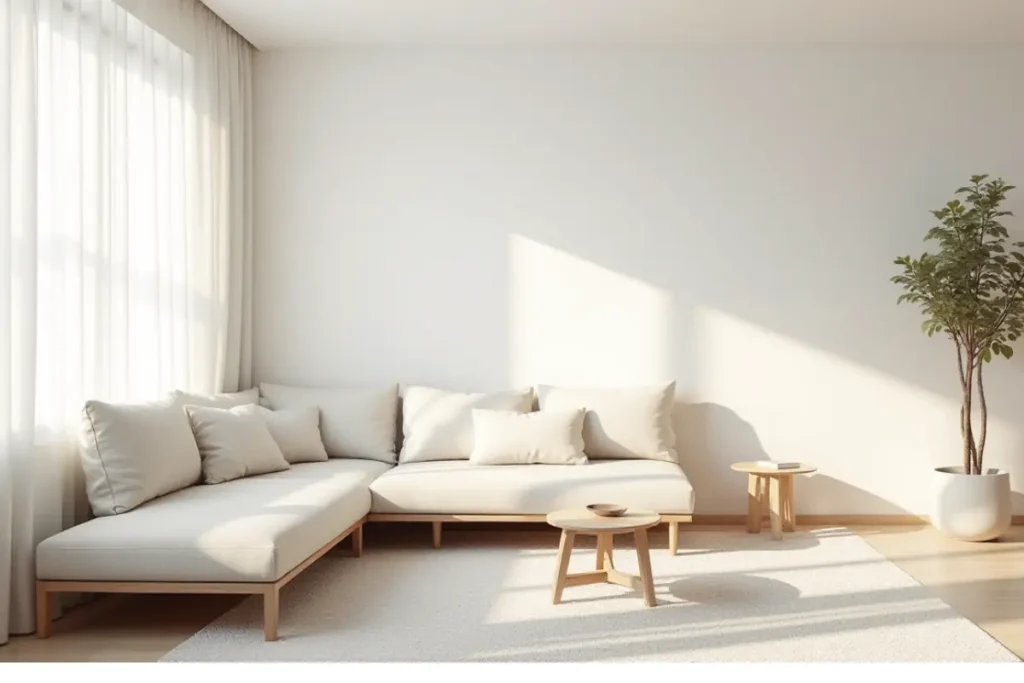 Sala bonita iluminada con estilo sencillo