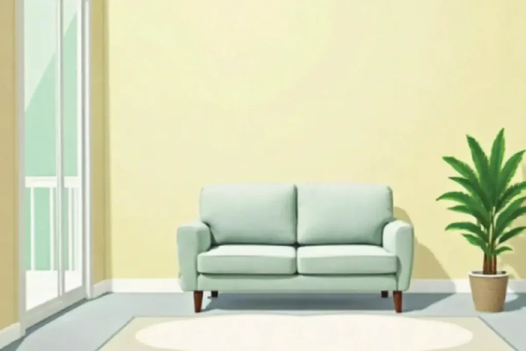 Sala pequeña acogedora con decoración simple y plantas en apartamento moderno.