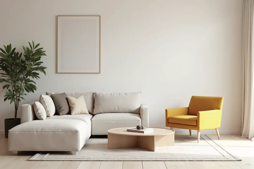 Sala bonita moderna con líneas simples y diseño limpio