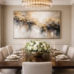 comedor elegante y cuadro mural