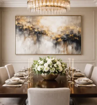 comedor elegante y cuadro mural