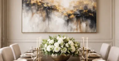 comedor elegante y cuadro mural