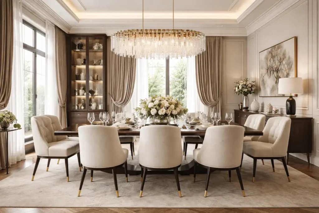 Comedor elegante decorado con cuadro sofisticado 