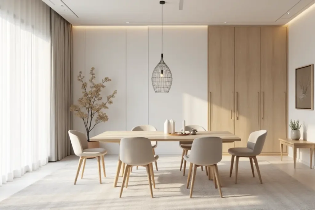 Comedor nórdico con iluminación natural abundante