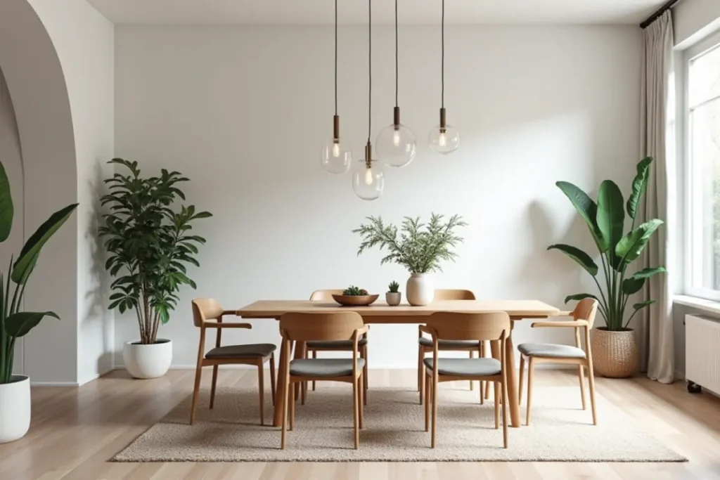comedor nordico adornado con plantas