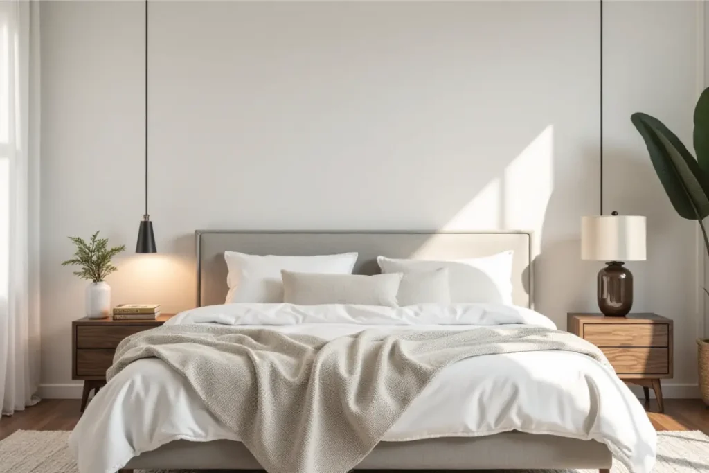 Dormitorio moderno con decoración minimalista y detalles bien seleccionados.