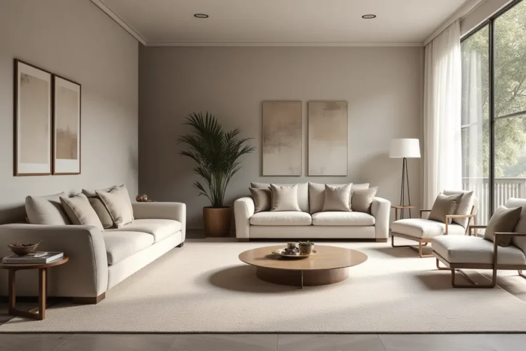 Sala elegante con detalles sofisticados y materiales de calidad.